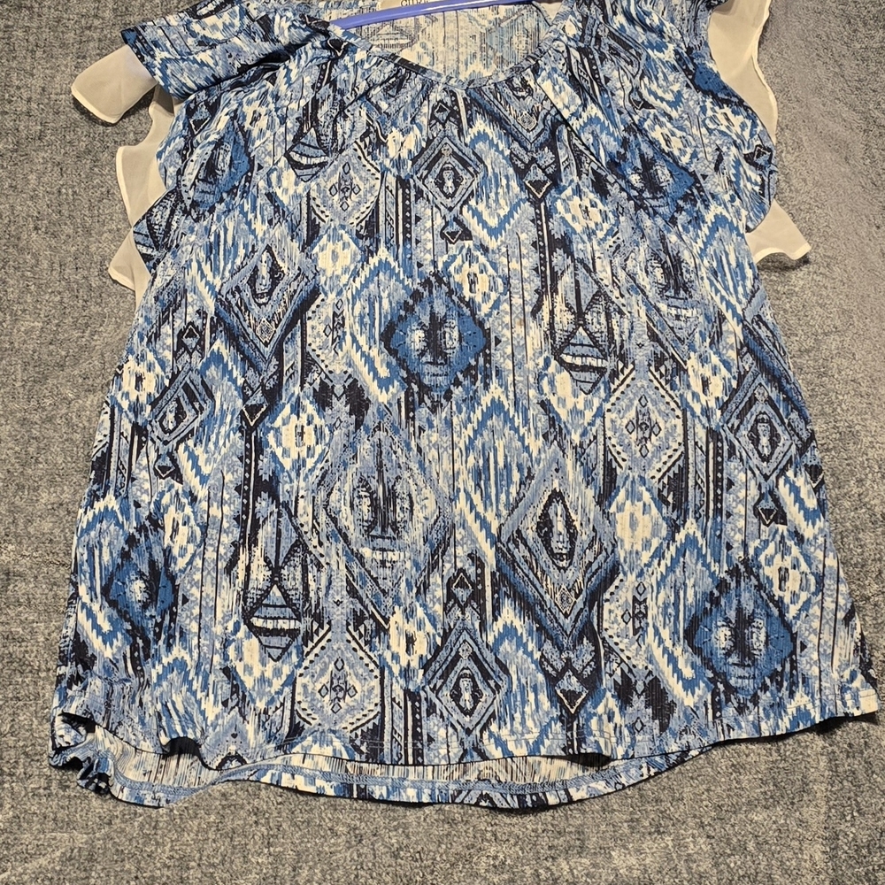 Chic Blue Patterned Women's Blouse